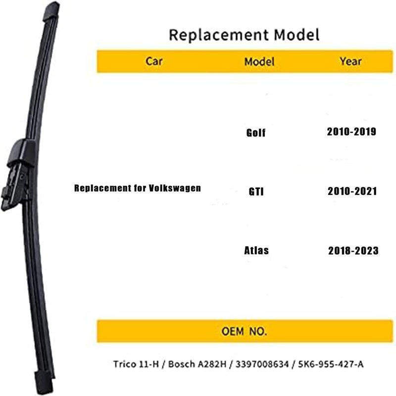 OTUAYAUTO شفرة مساحات خلفية 11" A282H - بديل لفولكس فاجن جولف 2010-2019 GTI 2010-2021 أطلس 2018-2023 مساحات زجاج خلفي (11-H) - Image 4